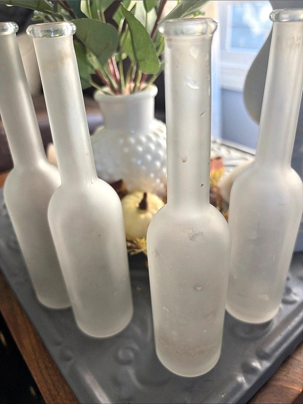 Frosted Glass Bottle Vases Set of 4